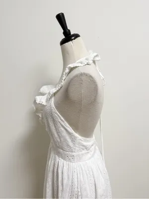 Lulus White Eyelet Halter Ruffle V Neck Ruffle Sicilian Sun Midi Dress New Large thumbnail 5