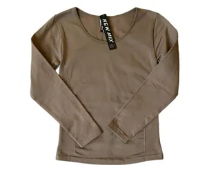 New Mix women's size XS-S tan fleece long sleeve scoop neck top NWT thumbnail 1