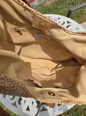 Anthropologie Beige raffia Woven & Brown Leather Tote thumbnail 9