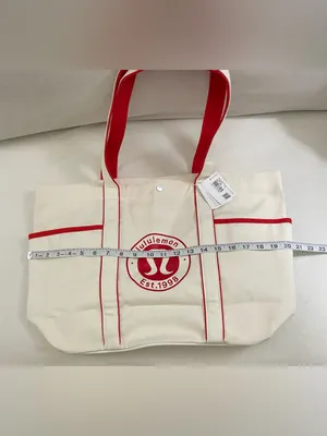 Lululemon NWT Daily Multi Pocket Canvas Tote Bag 20L Cream Red Trim thumbnail 5