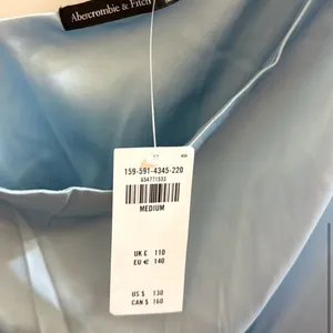 Abercrombie Light Blue One Shoulder Satin Knotted Midi Dress NEW thumbnail 5