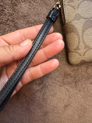 Coach Brown Signature Canvas Wristlet with Black Center Stripe thumbnail 9