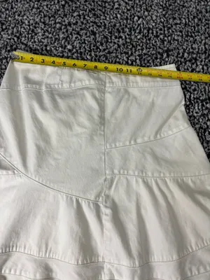 DKNY White Denim Ruffled Mini Skirt Paneled A-Line High Waisted Size 8P 100% Cotton thumbnail 2