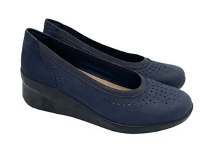 Clarks Collection Suttyn Kaylie Slip-On Shoes Size 7 Navy Blue Nubuck Leather thumbnail 1