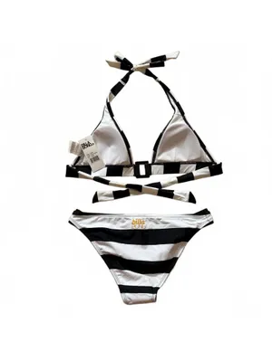 Y2K Billabong Bikini Halter Top Swimsuit Wide Sailor Stripe Women Size Large NWT thumbnail 2