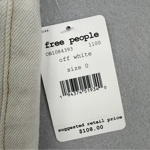 Free People We The Free Off White Zip Front Denim Shortalls Size 0 NWT thumbnail 5