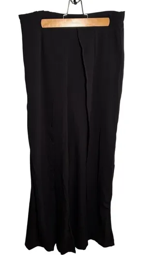 Favlux Women's Size Large Wide‎ Leg Palazzo Pant Open Wrap Front Black Pull On thumbnail 1
