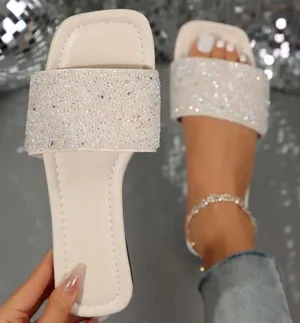 New. Elegant white Beaded Women's Casual Slide Sandals– Comfortable thumbnail 1