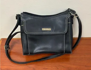 Liz Claiborne Black Crossbody Bag with White Stitching-very CLEAN! thumbnail 1