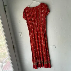 Floral Blooming Red‎ Boho Maxi Dress XXL Empire Waist Button V-Neck Cottagecore thumbnail 5