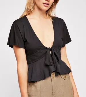 Free People We the Free Knot Me Tee in Black Size Small NWOT thumbnail 1