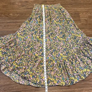 Free People Floral MIDI Skirt Smock Waist Yellow Gray Green Blue Small thumbnail 4