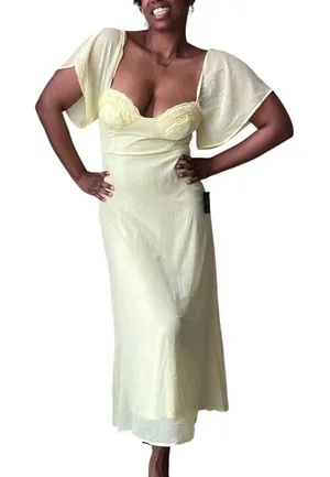 Lulu's Butter Yellow Flutter Sleeve Midi Dress Size Small thumbnail 1