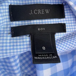 J.Crew Boy Shirt 8‎ Blue White Mixed Gingham Check Button Down Cotton Preppy thumbnail 7