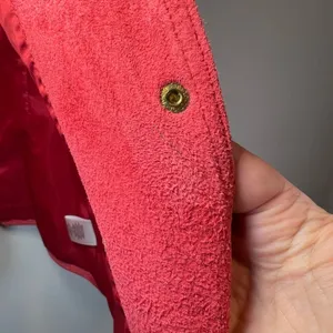 David Brooks Suede Jacket Red Snap Front Pockets Moto Minimalist Sz Large Petite thumbnail 14