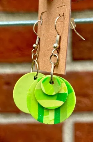 Handmade Polymer Clay Earrings Blocks of Green thumbnail 1