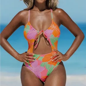 Cupshe NWT Tropical Floral Impressions Cutout One Piece Swimsuit Hot Neon Pink Size S thumbnail 4