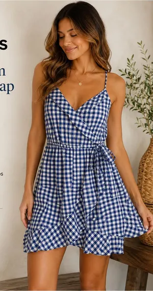 Express Blue and White Gingham One-Piece Romper thumbnail 1