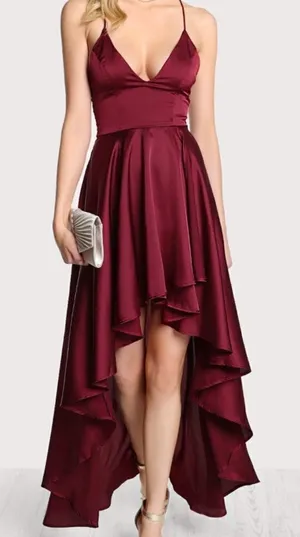 ✨ Crisscross Back Plunging High Low Cami Dress✨ Red Size L thumbnail 1