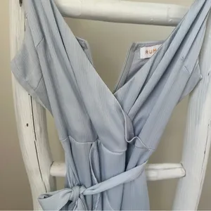 Rumor Light Blue Belted Flared Ruffle Bottom Mini Dress SZ Small thumbnail 6