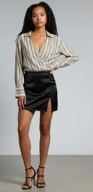 L Free People Wrap Top Arlo Wrap Satin Blouse office wear corporate Long Sleeve thumbnail 1