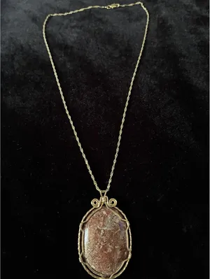 Handmade Wire-Wrapped Gemstone Pendant Necklace Earthy Red Jasper Cabochon 28” thumbnail 4