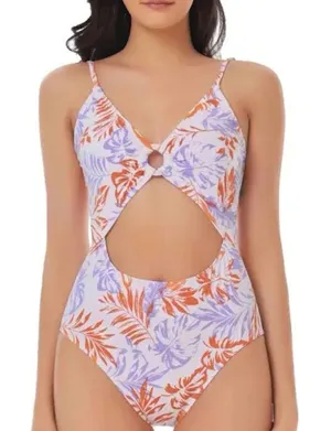 Lucky Purple‎ And Orange Cutout Front One Piece Swimsuit Size Small thumbnail 1