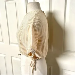 Zara yellow and white striped short sleeve crop top thumbnail 3