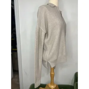 Womens Minimalist Quiet Luxury Cashmere Polo Sweater Preppy Beige XS S thumbnail 4
