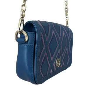 Tory Burch Robinson Patchwork Chain Crossbody Blue Leather Purple Suede‎ thumbnail 4