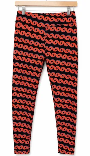 LuLaRoe Womens Leggings One‎ Size Black Blue Coral Salmon Swirl Print OS thumbnail 1