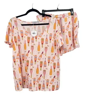 Amanda Blu Champagne Dreams Pink Pajama Set Short-Sleeve Top Shorts Size XL NWT thumbnail 1
