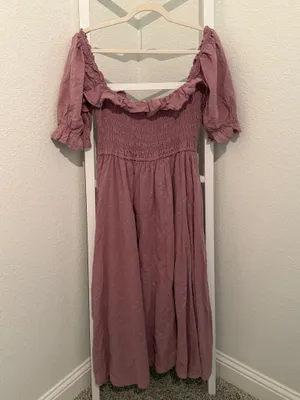 R.YIPOSHA Mauve Swiss Dot Smocked Cottagecore Midi Dress L 12/14 thumbnail 7