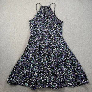 Express Women's Size 0 Black Floral Halter Neck Sleeveless Fit & Flare Dress thumbnail 9