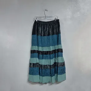 Agapo Teal Tiered Velvet Jacquard Boho Midi Skirt Sz L thumbnail 8
