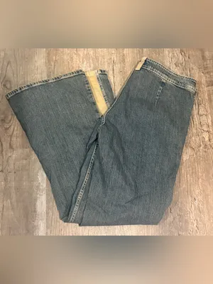 NWT Urban Outfitters Wide-Leg Jeans in Dark Wash with Tan Inset thumbnail 4