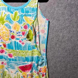 Weekend‎ Clothes Line Fruit Print Rayon Sleeveless Dress Small Blue Summer thumbnail 5