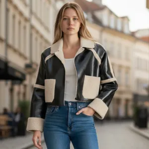 NWT STEVE MADDEN Faux Shearling Trim Faux Leather Jacket Oversized thumbnail 2