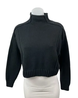 Zara Women's Black Turtleneck Long Sleeve Rib Knit Cropped Sweater Top Size S thumbnail 1