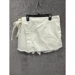 Free People Womens Skort 12 White We The Free Wrap Denim Frayed Hem OB1505112 thumbnail 4