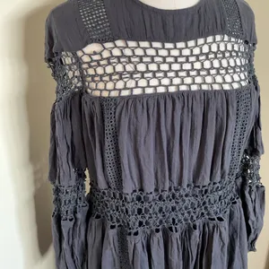 ASOS EDITION Charcoal Gray Crochet Trim Drop Waist Maxi Dress 4 Cotton Boho thumbnail 6