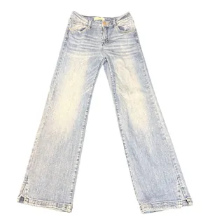Risen Women's 9/29 Light Wash Wide Leg Jeans Side Slit Hem Stretch 5 Pocket Blue thumbnail 1