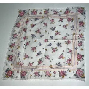Vintage Handkerchief Hanky Floral Print Purple Pink 12" Womens Hankie NEW NOS thumbnail 2