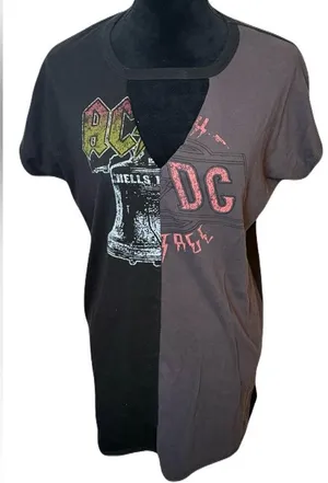 (AC/DC) Split Print Graphic Band V-Neck Mini Dress/Oversized Tee: Size Medium thumbnail 1