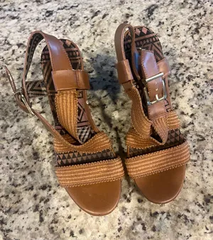 Jessica Simpson Tan Woven Strap Slingback Sandals thumbnail 1