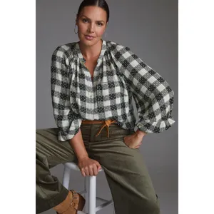 Anthropologie Pilcro Breezy Plaid Buttondown Top XS Check Textured Grunge Emo thumbnail 8
