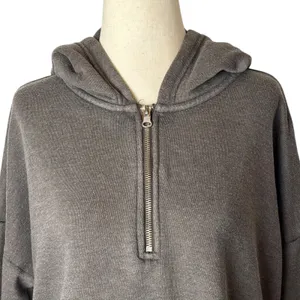 Aerie Quarter‎ Zip Hoodie Women Small Brown Gray Cropped Sweatshirt Athleisure thumbnail 4
