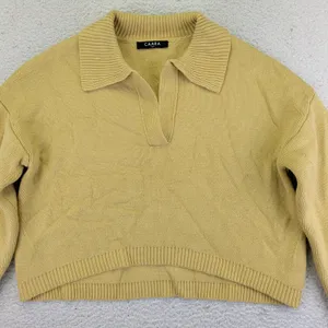 CAARA Mustard Yellow Collared Knit Sweater Cropped Pullover Womens Medium Prep‎ thumbnail 3
