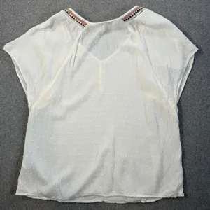 DR2 Women's Small White Swiss Dot Blouse Top V-Neck Embroidered Peasant Boho thumbnail 10