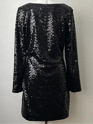 Steve Madden Size L long-sleeve Charity sequin mini dress with a scoop neck thumbnail 4